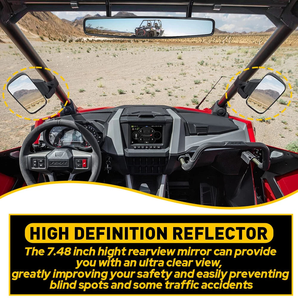 UTV Rear View Mirror Side Set Mirrors Roll Cage Clamp 1.75"-2" For Polaris RZR 6B93BC-57