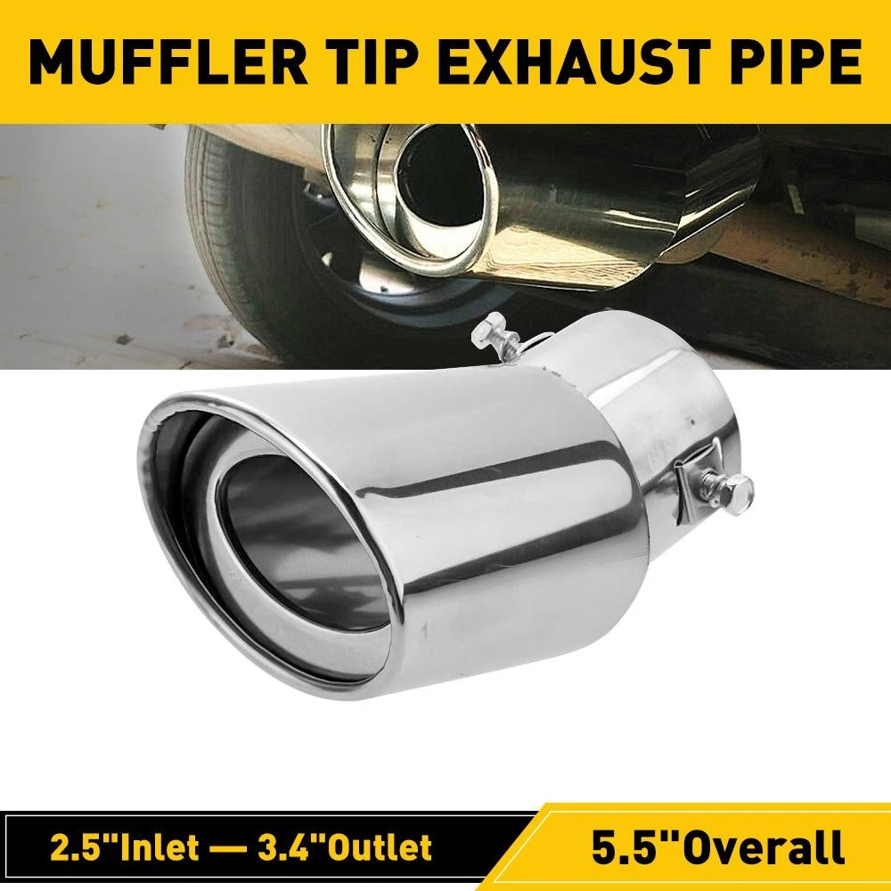 Car Exhaust Pipe Tail Muffler Tip Rear Round Universal Chrome Stainless Steel D 6B93BC-57