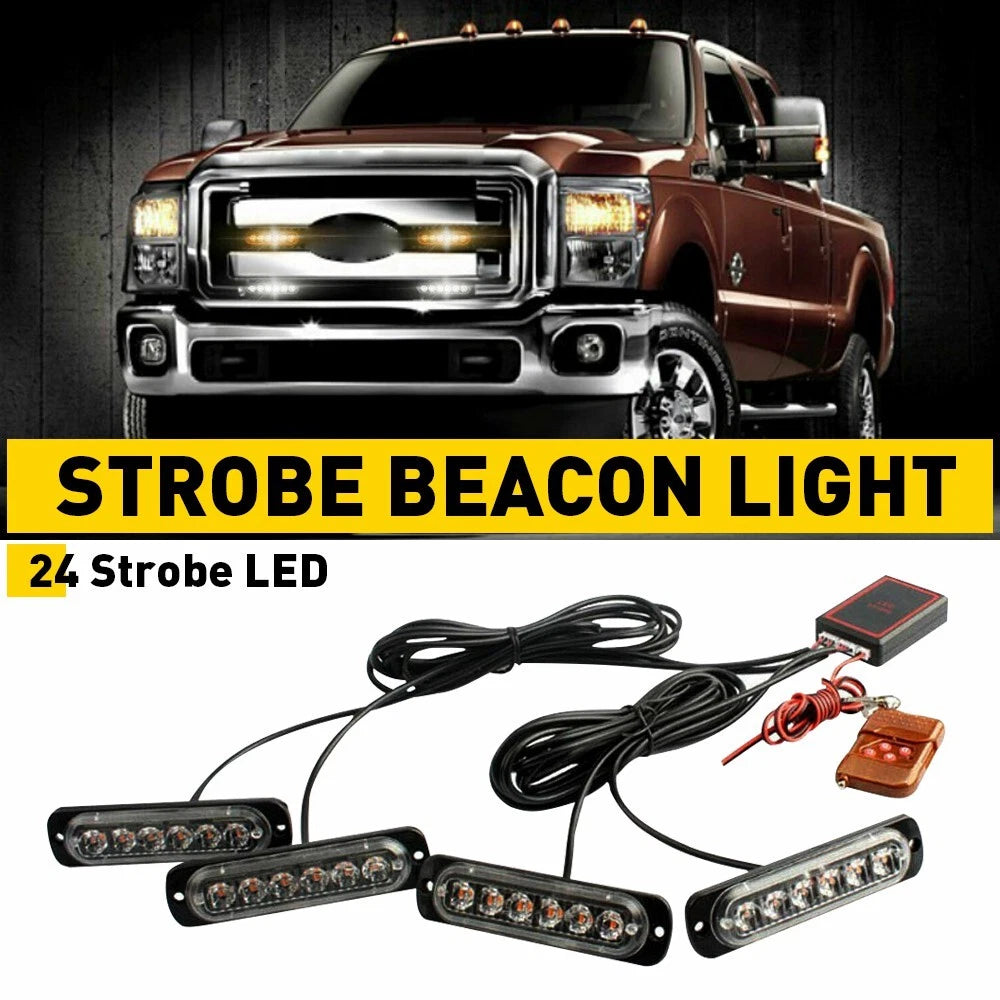 4-in-1 Amber White LED Car Truck Blinking Warning Hazard Flash Strobe Light Bar 6B93BC-57