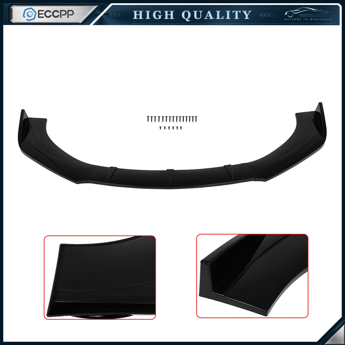 3PC Universal Valance Front Bumper Lip Splitter Chin Spoiler Painted Black PP 6B93BC-57