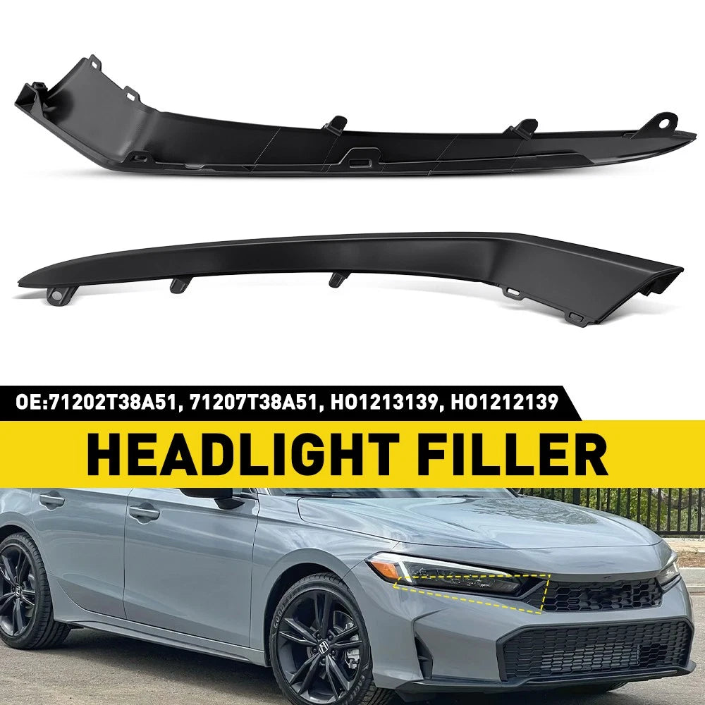 Front Upper Bumper Grille Molding Trim Black Left Right For Honda Civic 2025 EOA 6B93BC-57