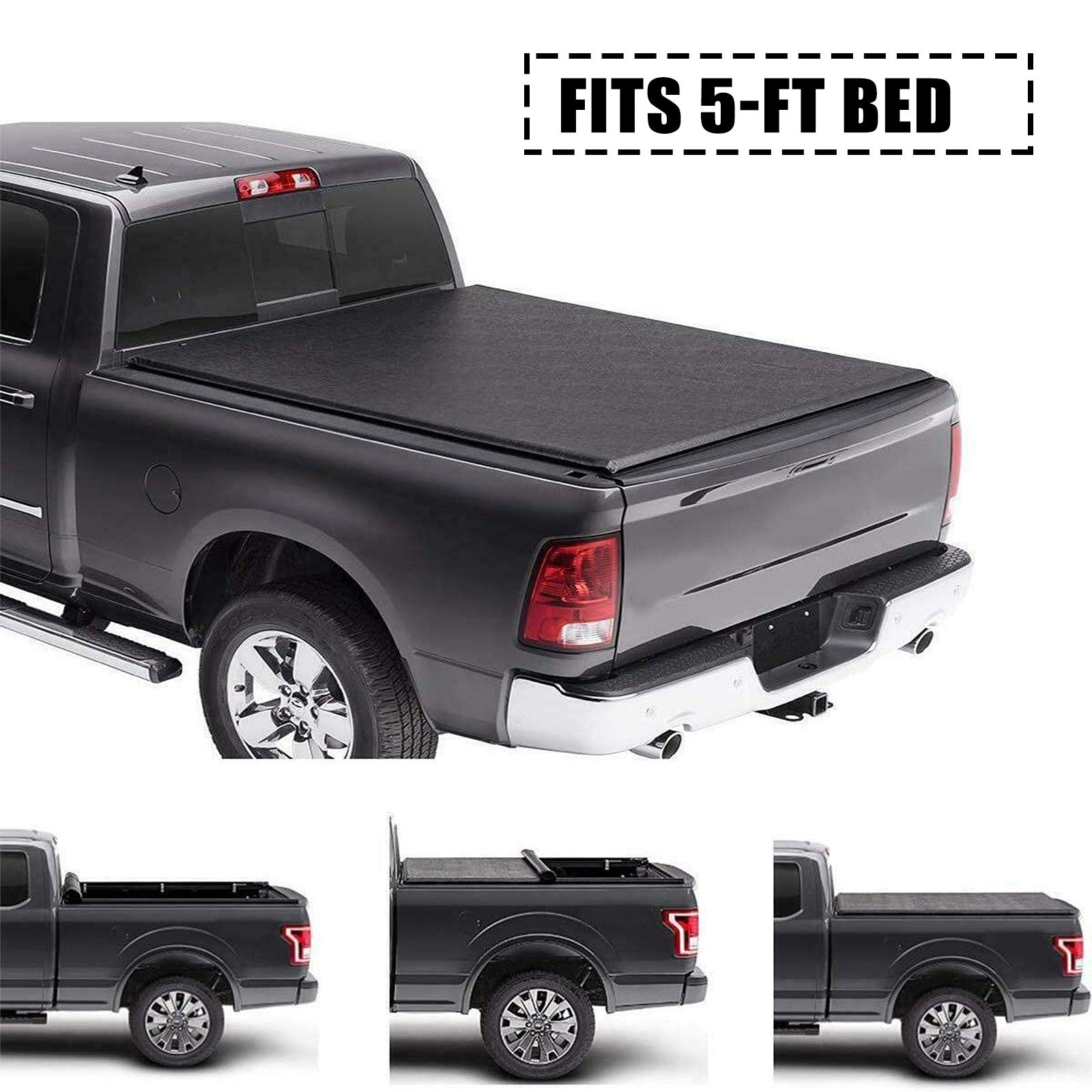 5FT Roll Up Soft Truck Bed Tonneau Cover For 2017-2024 Honda Ridgeline On Top 6B93BC-57