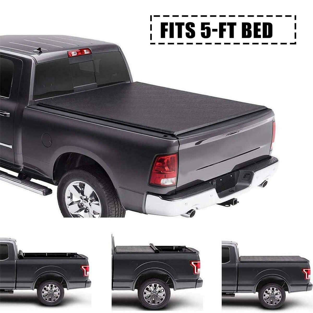 5FT Roll Up Soft Truck Bed Tonneau Cover For 2017-2024 Honda Ridgeline On Top 6B93BC-57