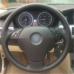 Top Leather Steering Wheel Hand-stitch on Wrap Cover For BMW 5 Series E60 535