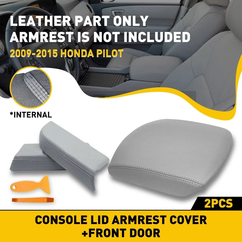 Leather Center Console Lid Door Front Armrest Cover Gray Fits 09-15 Honda Pilot 6B93BC-57