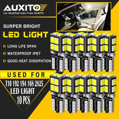 10x AUXITO T10 W5W 194 168 2825 LED Interior Wedge Light Bulb White 14-LED EOA AUXITO