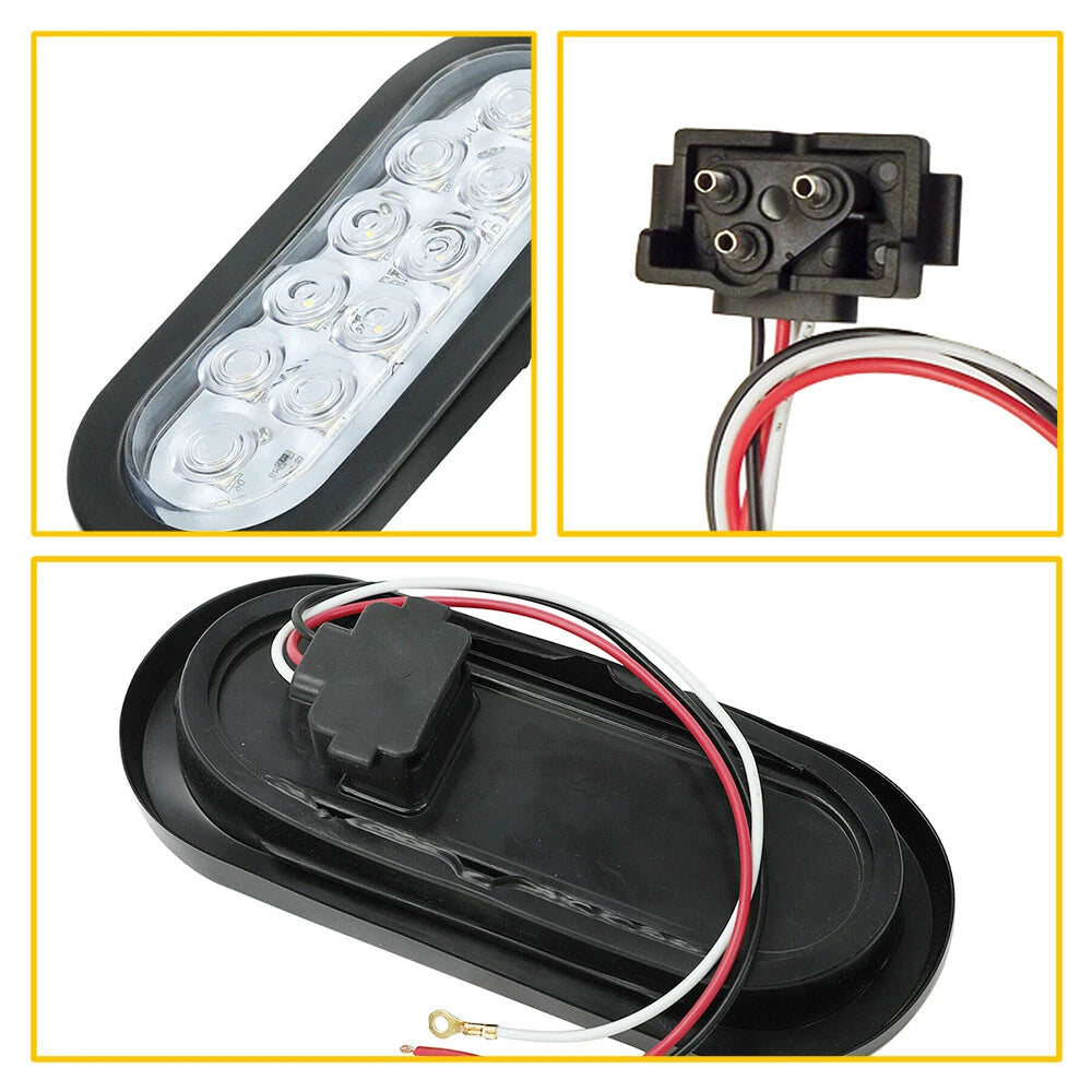 2x 6" Oval White LED Tail Lights Truck Trailer Backup Reverse Lamp Super Bright 6B93BC-57