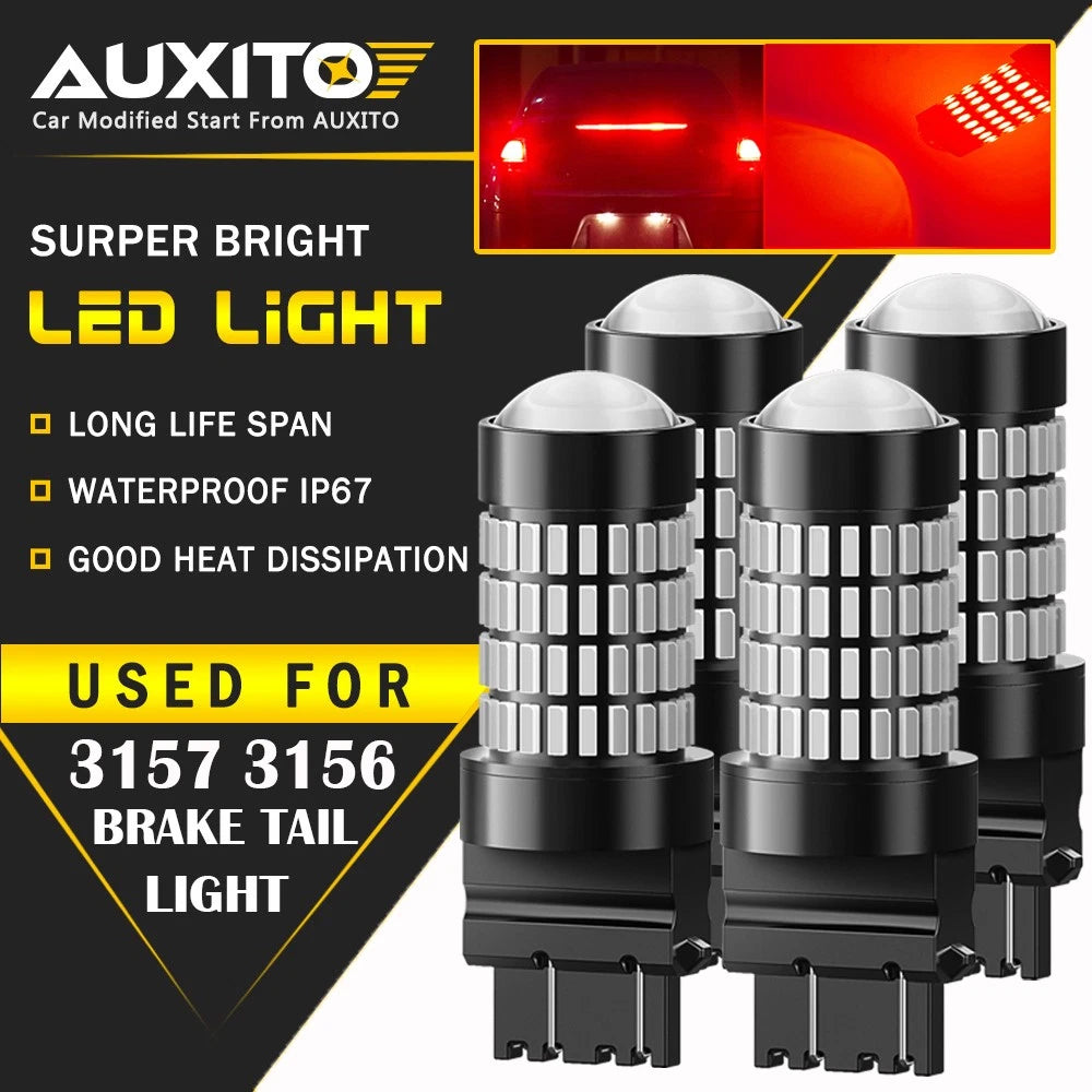 4x AUXITO 3157 3156 3457 3057 Super Bright Red LED Brake Stop Tail Light 102H EA AUXITO