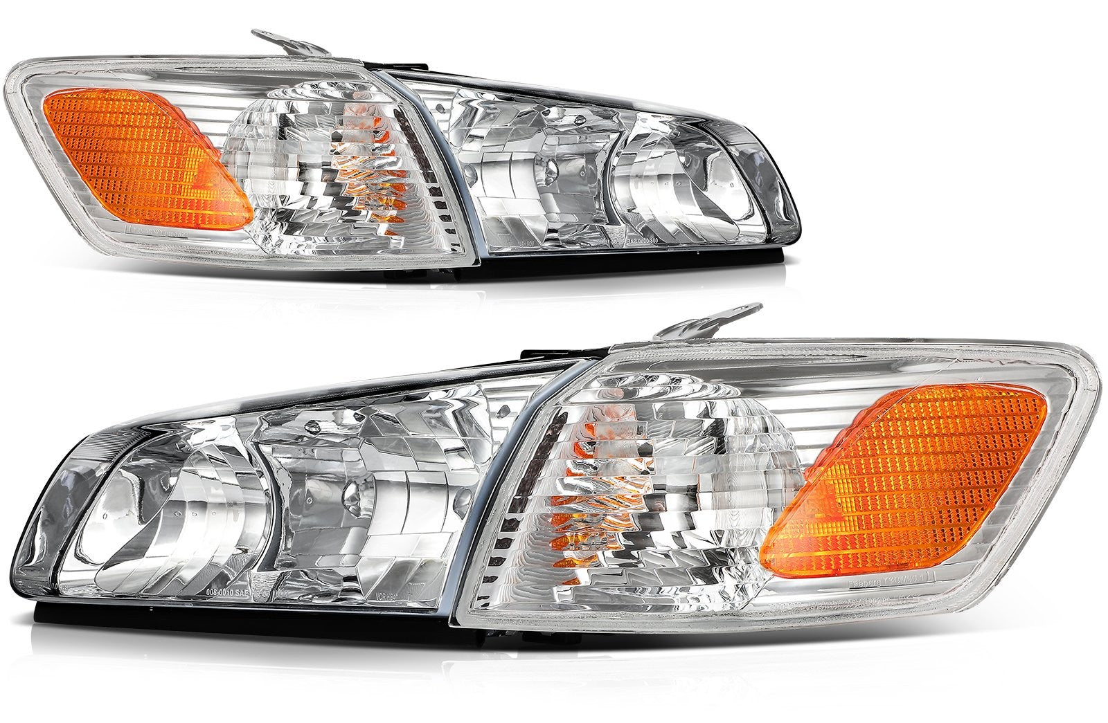 ECCPP Headlights Assembly For Toyota Camry 2000-2001 Pair Kit Chrome Amber 6B93BC-57