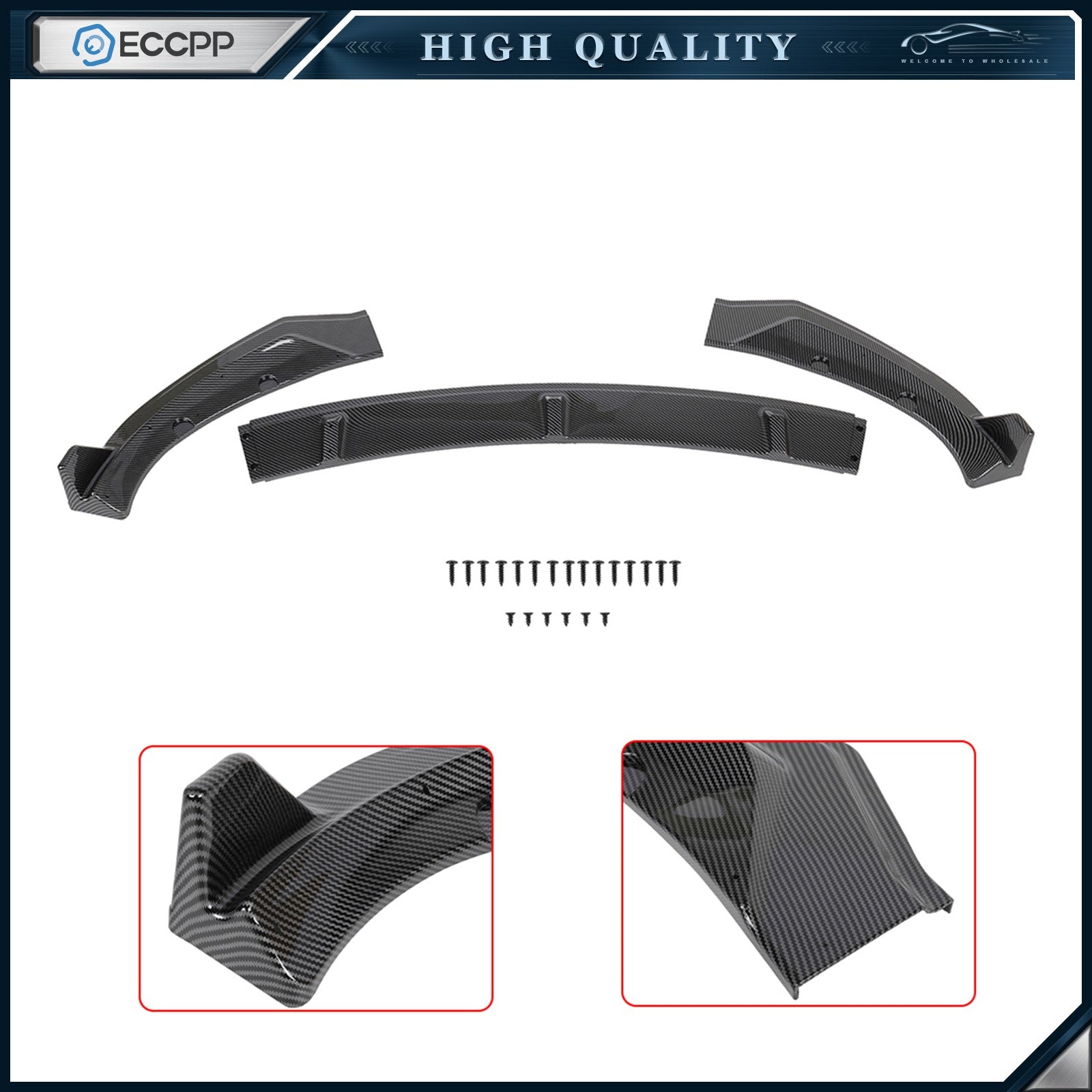 For Tesla Model 3 2017-2020 3pcs Carbon Look Front Bumper Body Kit Lip 6B93BC-57