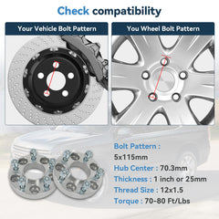 2Pcs 1" 5x115 Hub Centric Wheel Spacers For Chevrolet Impala Monte Carlo Equinox 6B93BC-57
