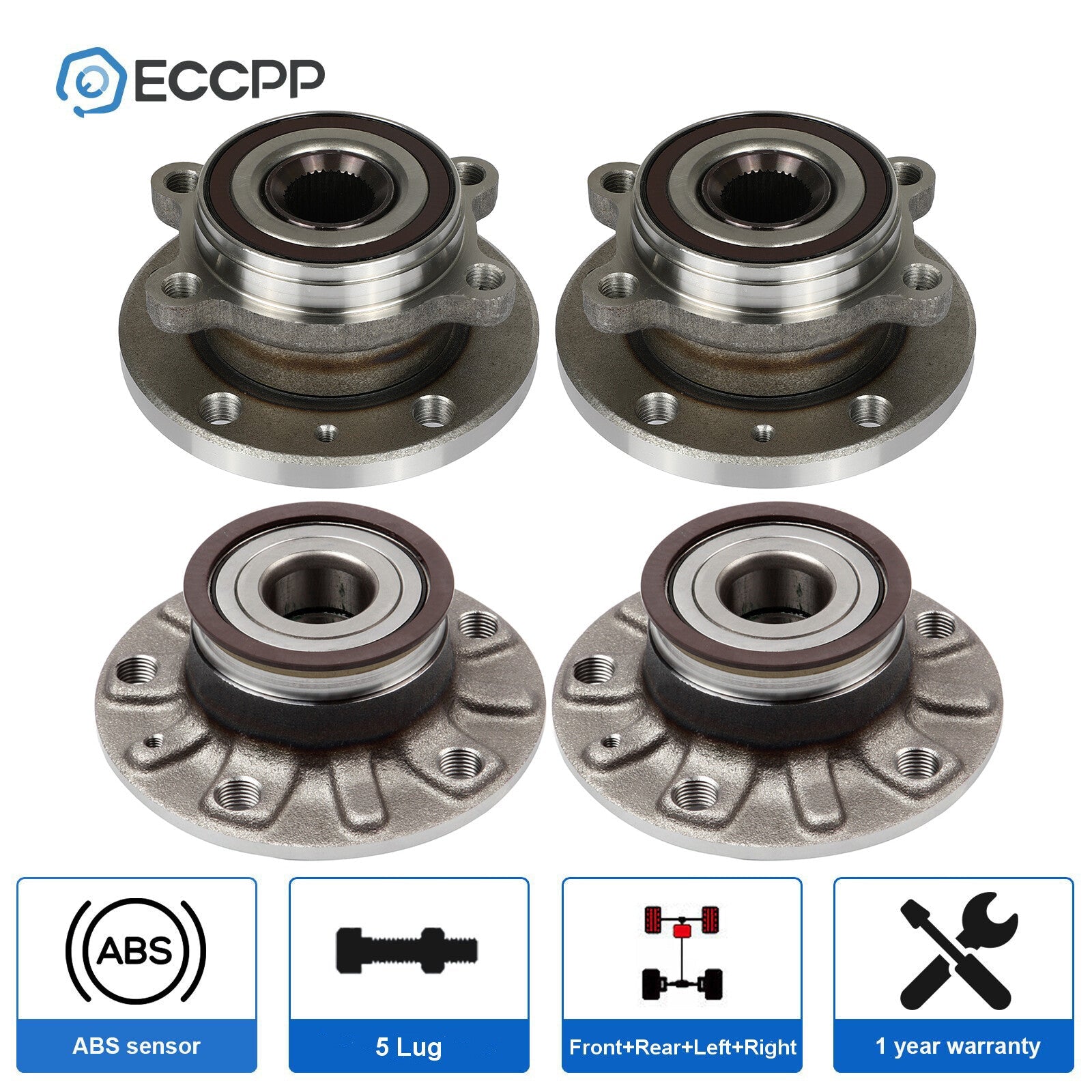 4X Wheel Hub Bearings FWD For 2010-2014 Volkswagen GTI Golf w/ 4-Bolt Flange 6B93BC-57
