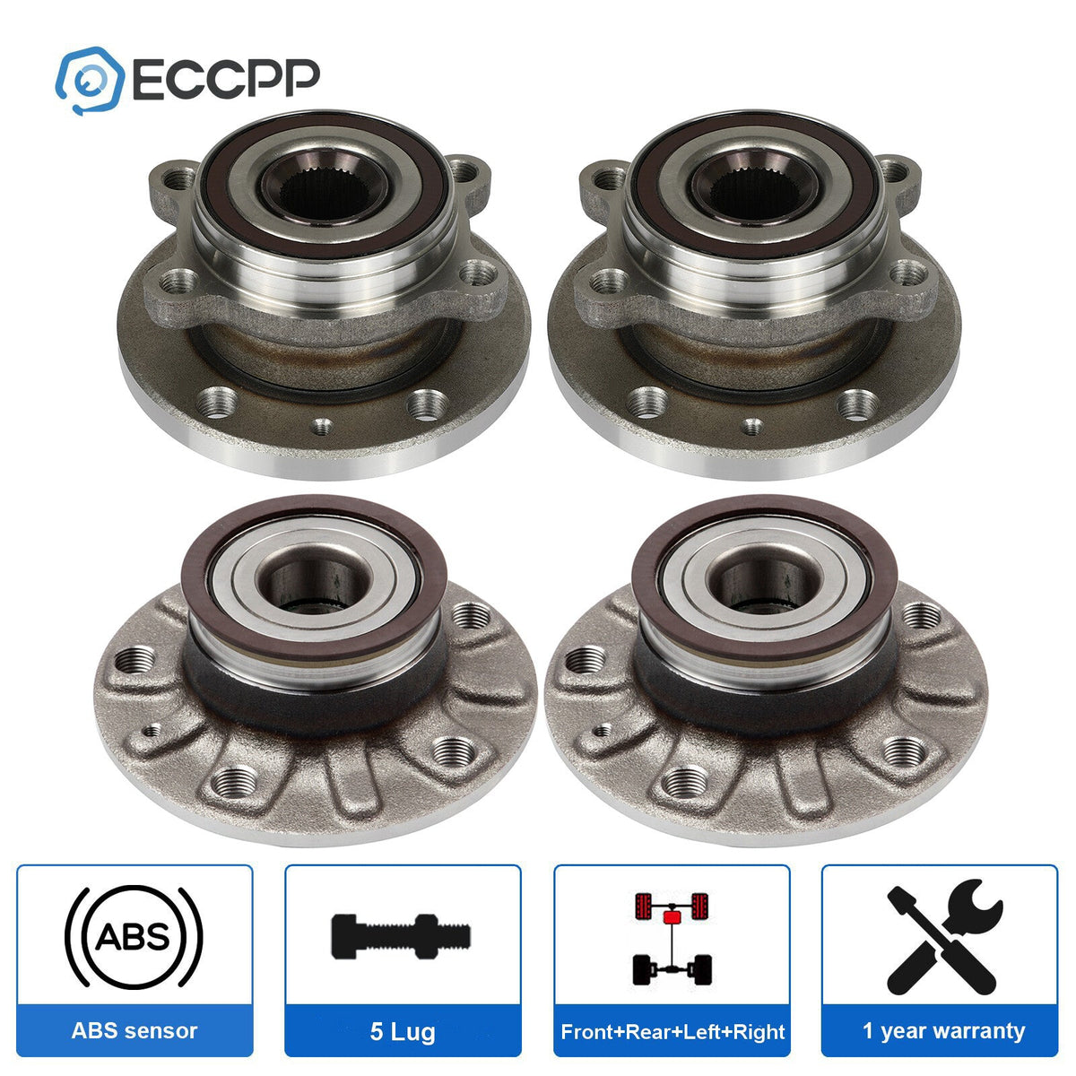 4X Wheel Hub Bearings FWD For 2010-2014 Volkswagen GTI Golf w/ 4-Bolt Flange 6B93BC-57