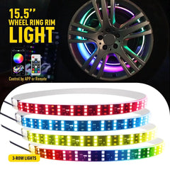 15.5″ 3 Row IP68 LED Wheel Ring Rim Lights RGB Color Turn Signal Bluetooth APP A 6B93BC-57