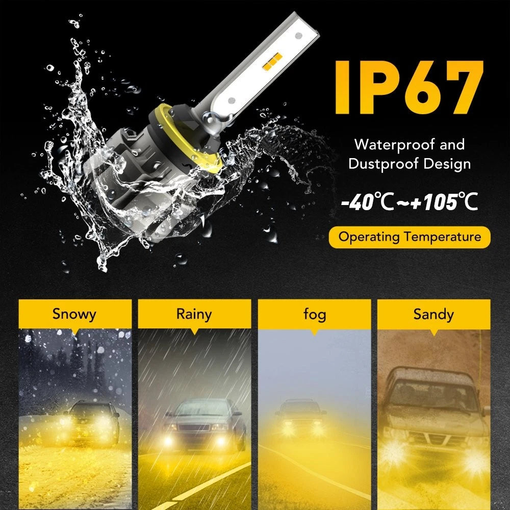 2PCS 880 890 892 893 899 CSP LED Fog Light Driving Bulbs 50W 3000K Amber Yellow 6B93BC-57