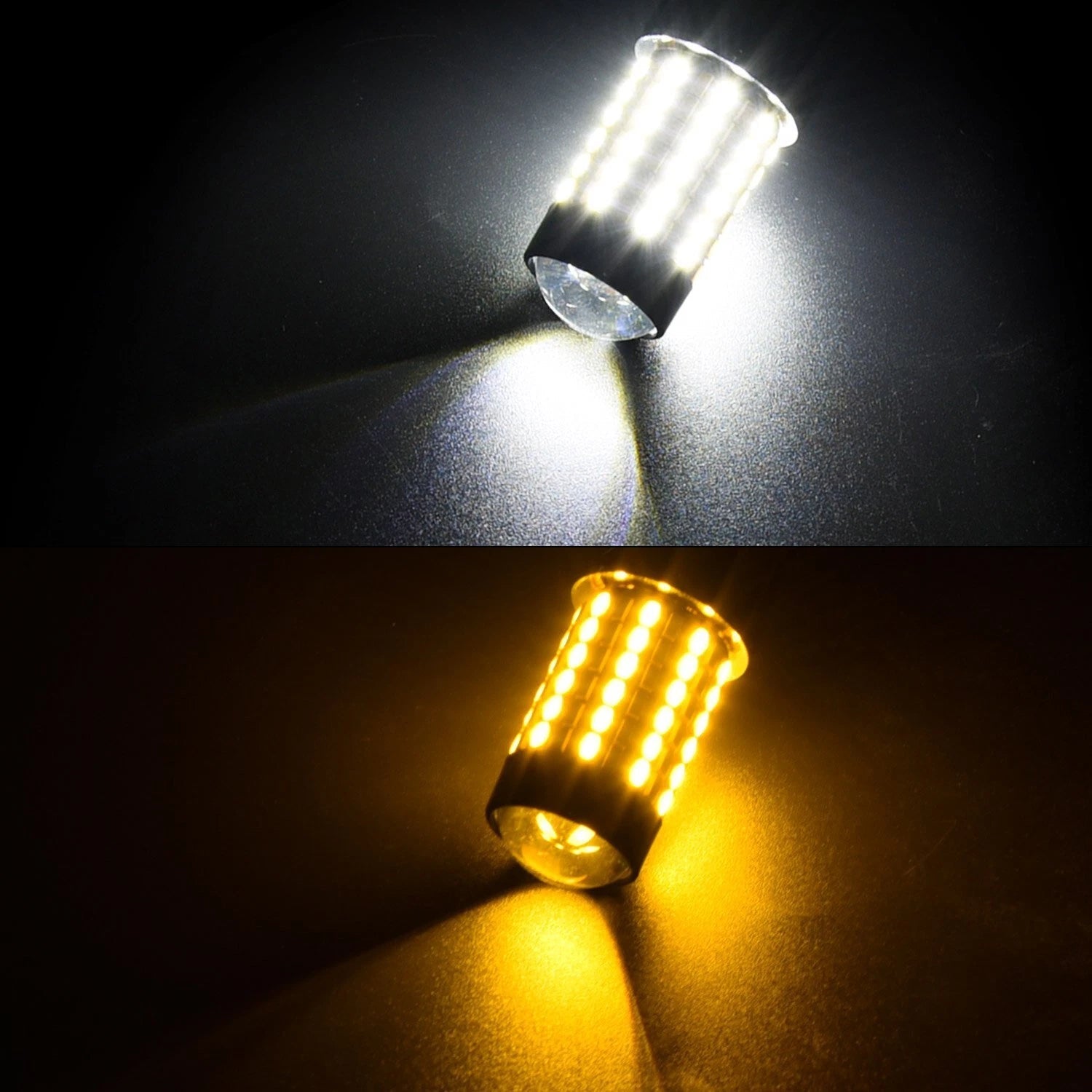 2x White/Amber 3157 4157 LED DRL Switchback Turn Signal Parking Light Bulbs 120H 6B93BC-57