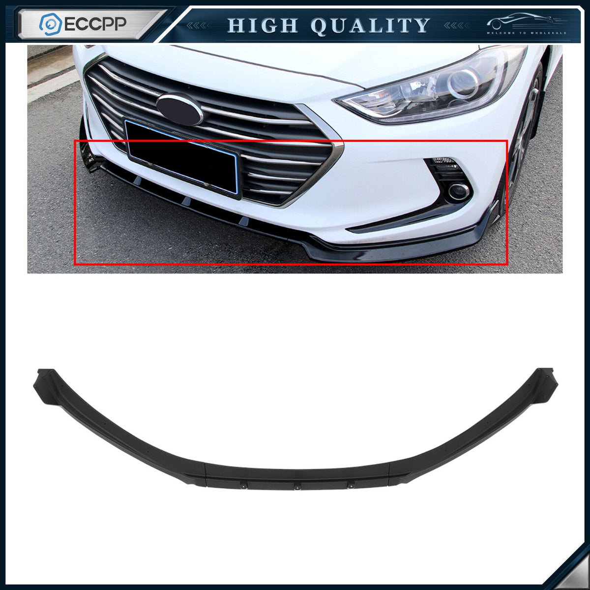 For 2017-2018 Hyundai Elantra Unpainted Black Front Bumper Body Kit Lip 3PCS 6B93BC-57