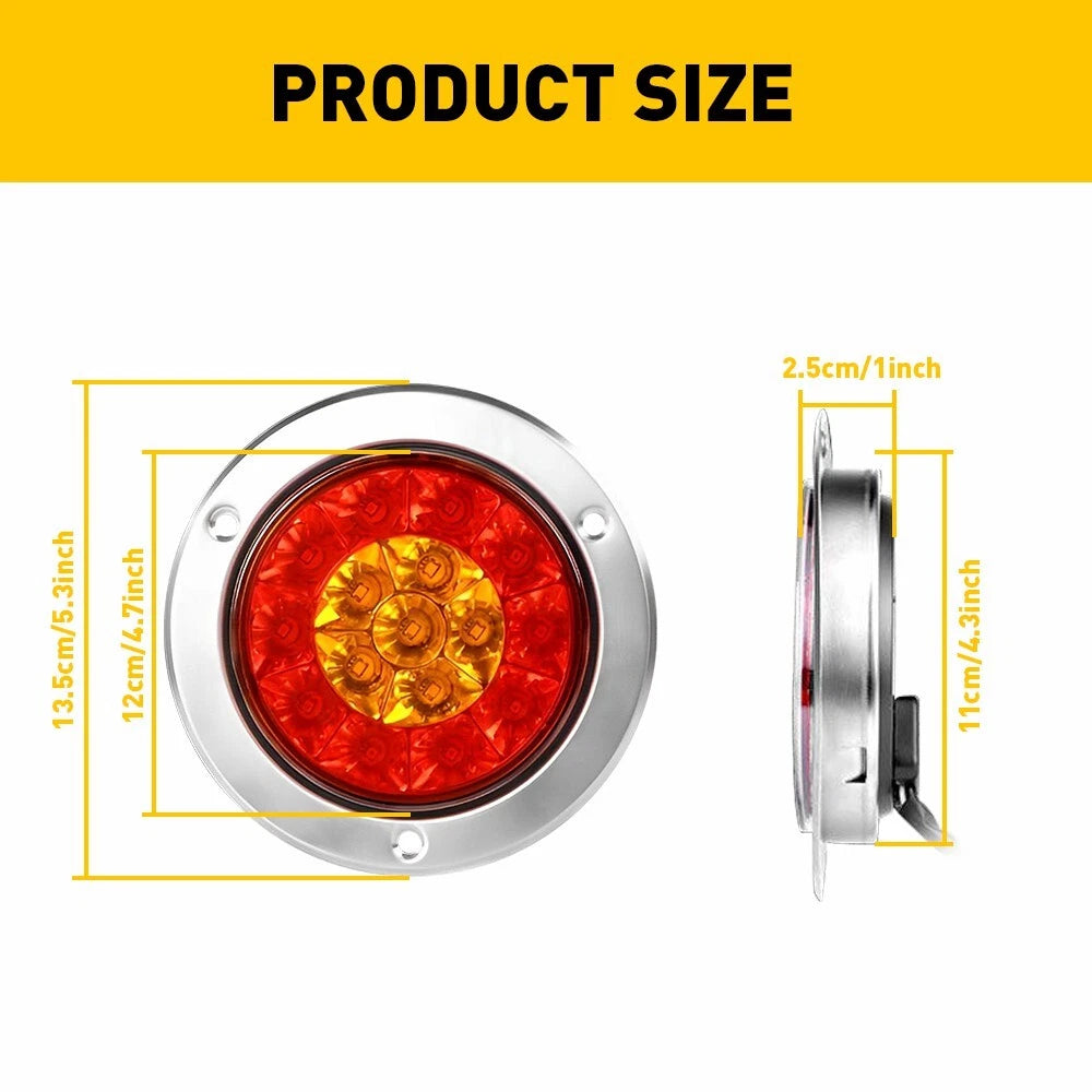 2x 4" Red/Amber Round 16 LED Truck Trailer Brake RV Stop Turn Signal Tail Lights 6B93BC-57