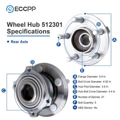 1P Wheel Hub Bearing Assembly Rear For Chrysler 300 Dodge Charger Magnum Non-ABS 6B93BC-57