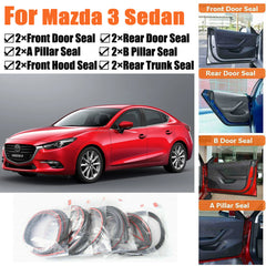 Door Rubber Seal Strips Weather Draft Wind Noise Reduction Kit For Mazda 3 Sedan