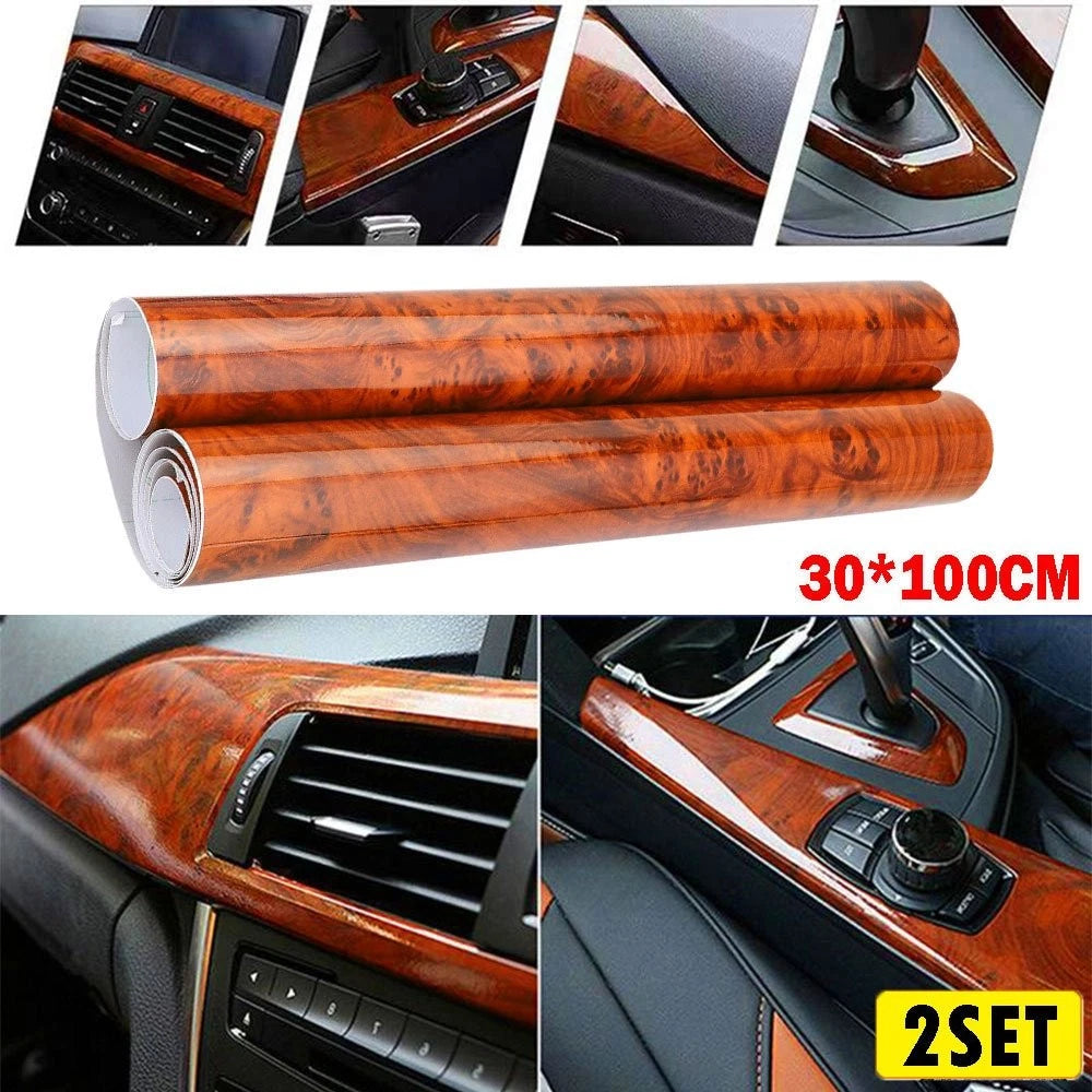 2X DIY Matte Glossy Wood Grain Textured Vinyl Sticker Wrap Car Home Interior Dec 6B93BC-57