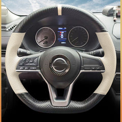 3D Carbon Fiber&White Leather Steering Wheel Hand Sewing Cover For Nissan Altima 6B93BC-57