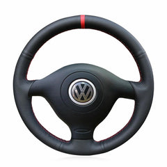 Black Leather Steering Wheel Hand-stitch on Wrap Cover For VW Golf 4 Polo B5