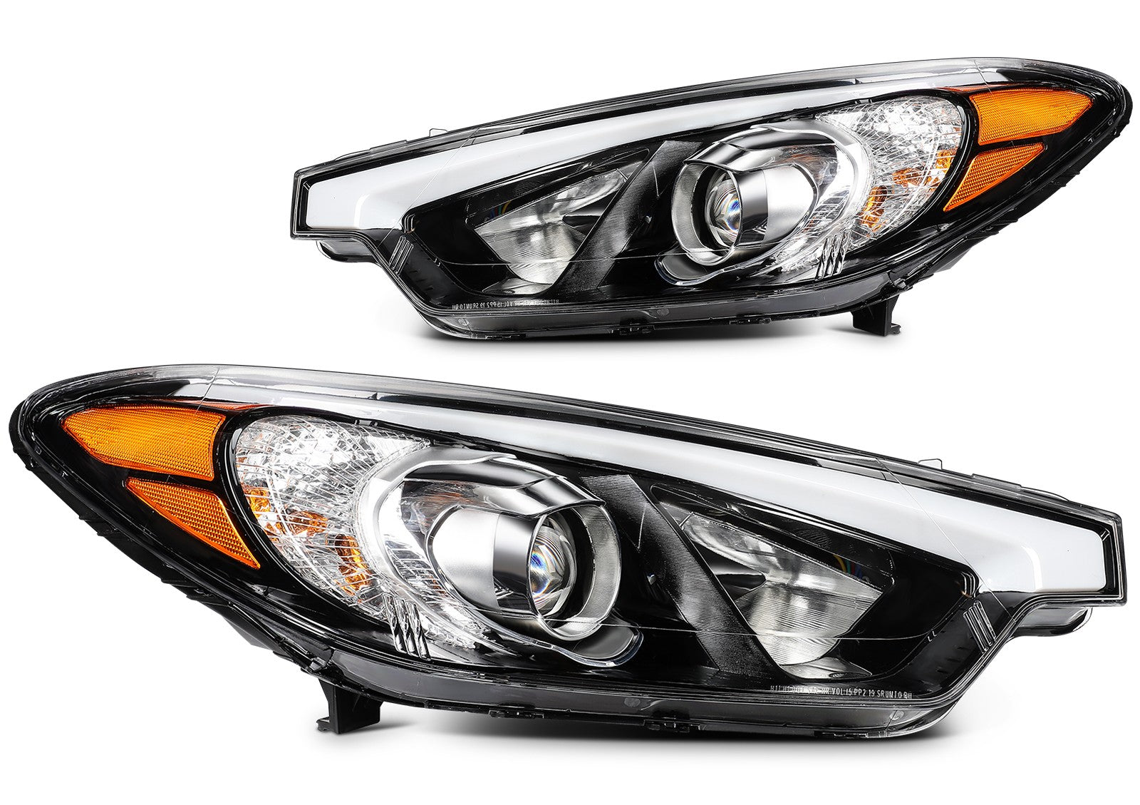 Pair Kit LED Black Headlights Assembly For 2014-2016 Kia Forte Black Amber KOEEP