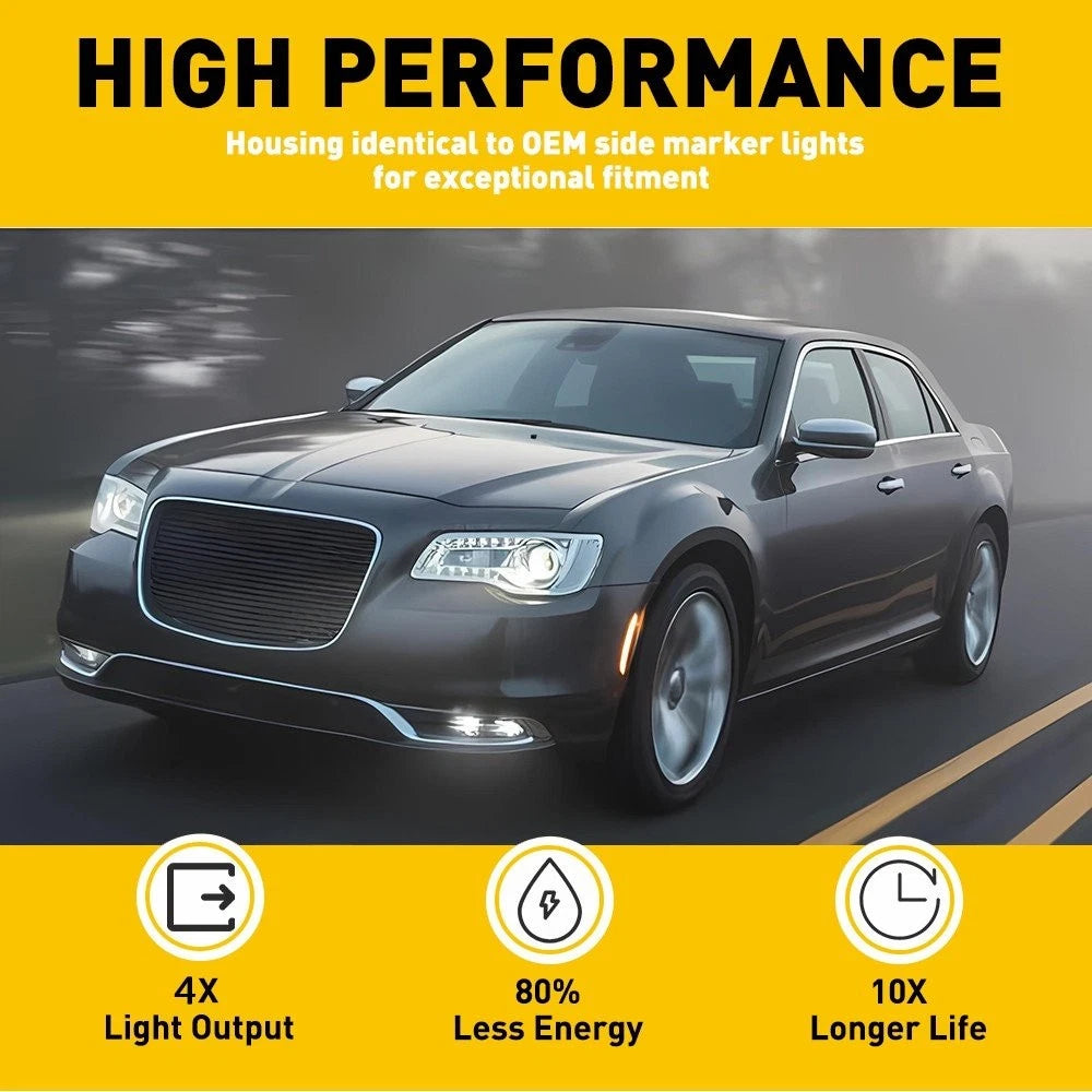 For 2015-2023 Chrysler 300 Smoked Lens LED Front Bumper Side Marker Lights Amber 6B93BC-57