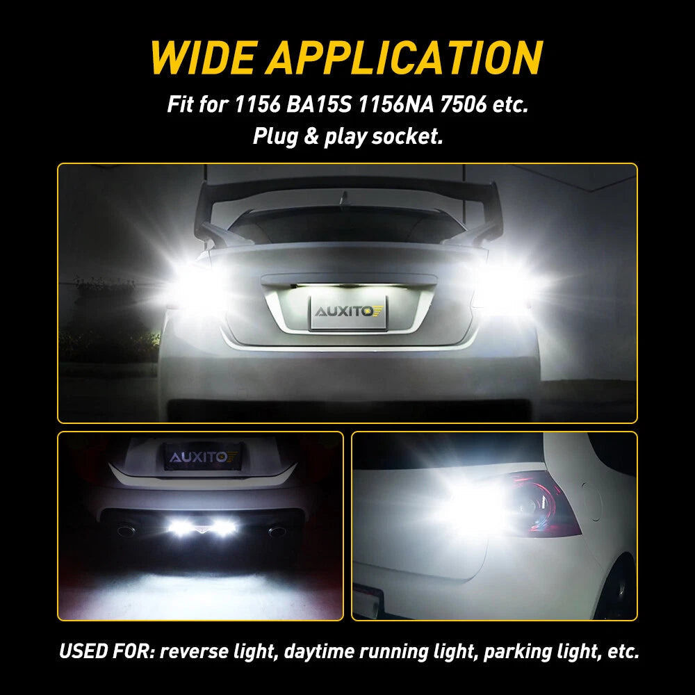 AUXITO 4X White Reverse Backup Lights BA15S P21W 7506 7506L 1156 LED Bulbs EOA AUXITO