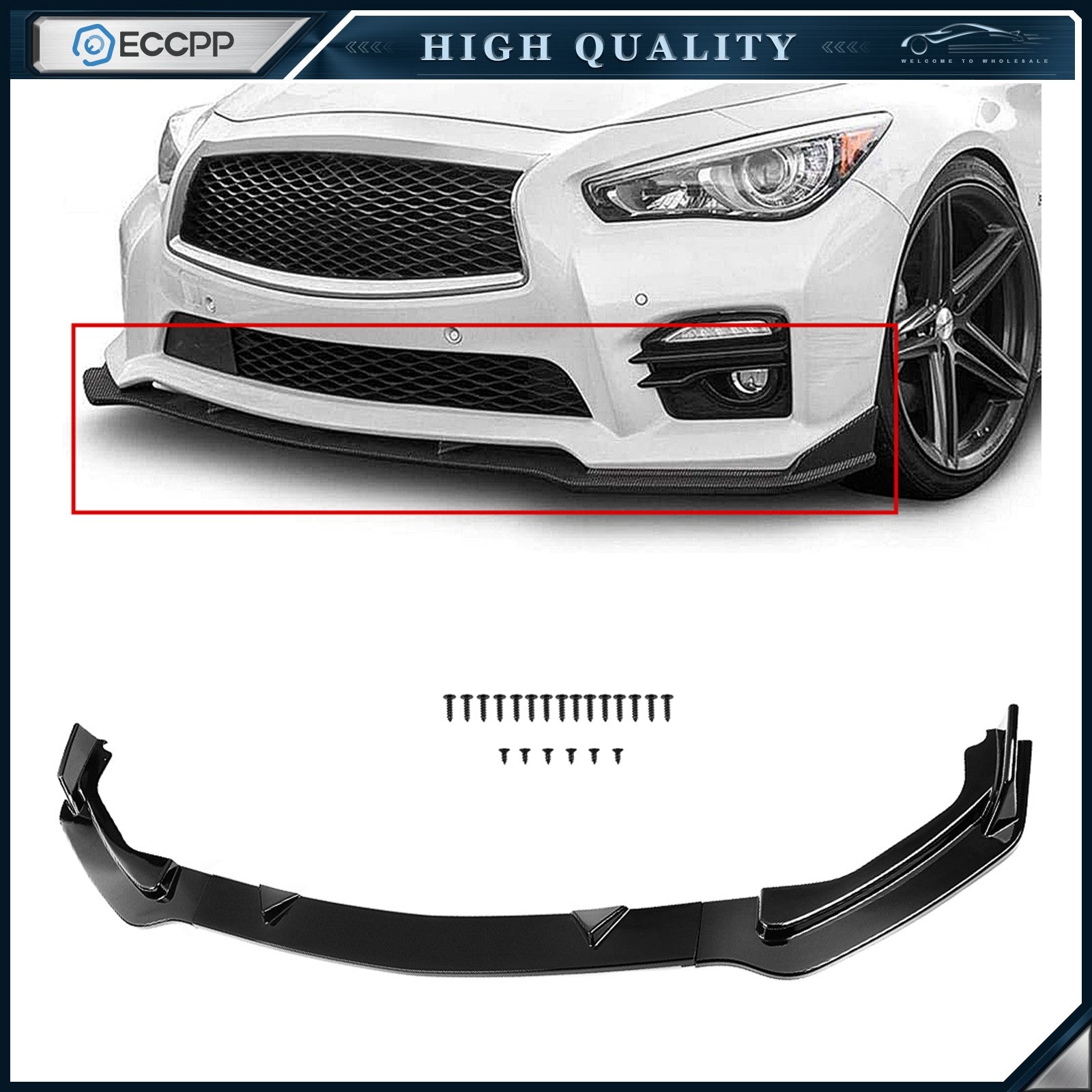 Front Bumper Lip Trim Spoiler Fits 2014-2017 Infiniti Q50 Base Painted Black KOEEP