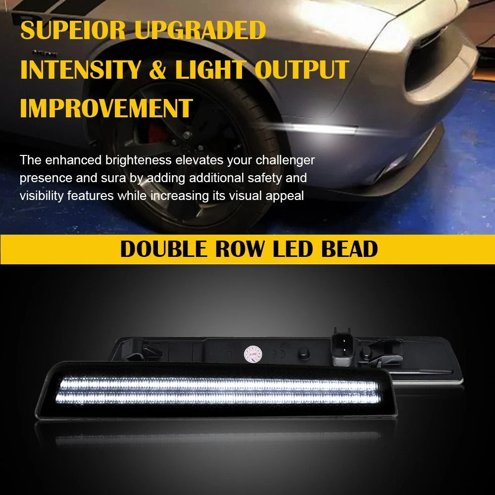Smoked White LED Front Bumper Side Marker Lights For 2015-2022 Dodge Challenger 6B93BC-57