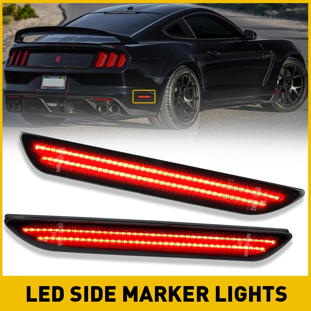 For 2015-2022 Ford Mustang Smoked Lens LED Rear Bumper Side Marker Lights EOA 6B93BC-57