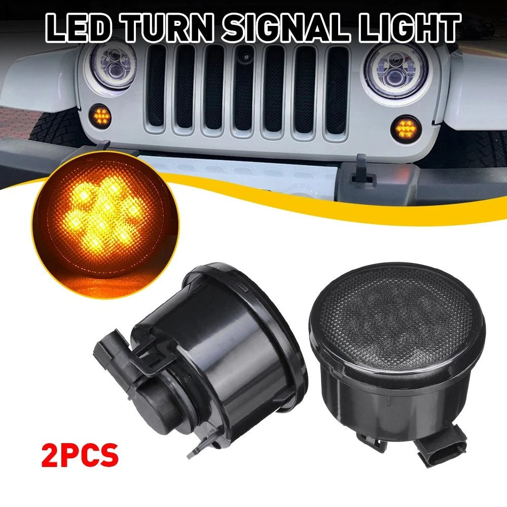 Front Amber LED Turn Lights Signal for Jeep Wrangler 2007-2018 JK (Smoke Lens) 6B93BC-57