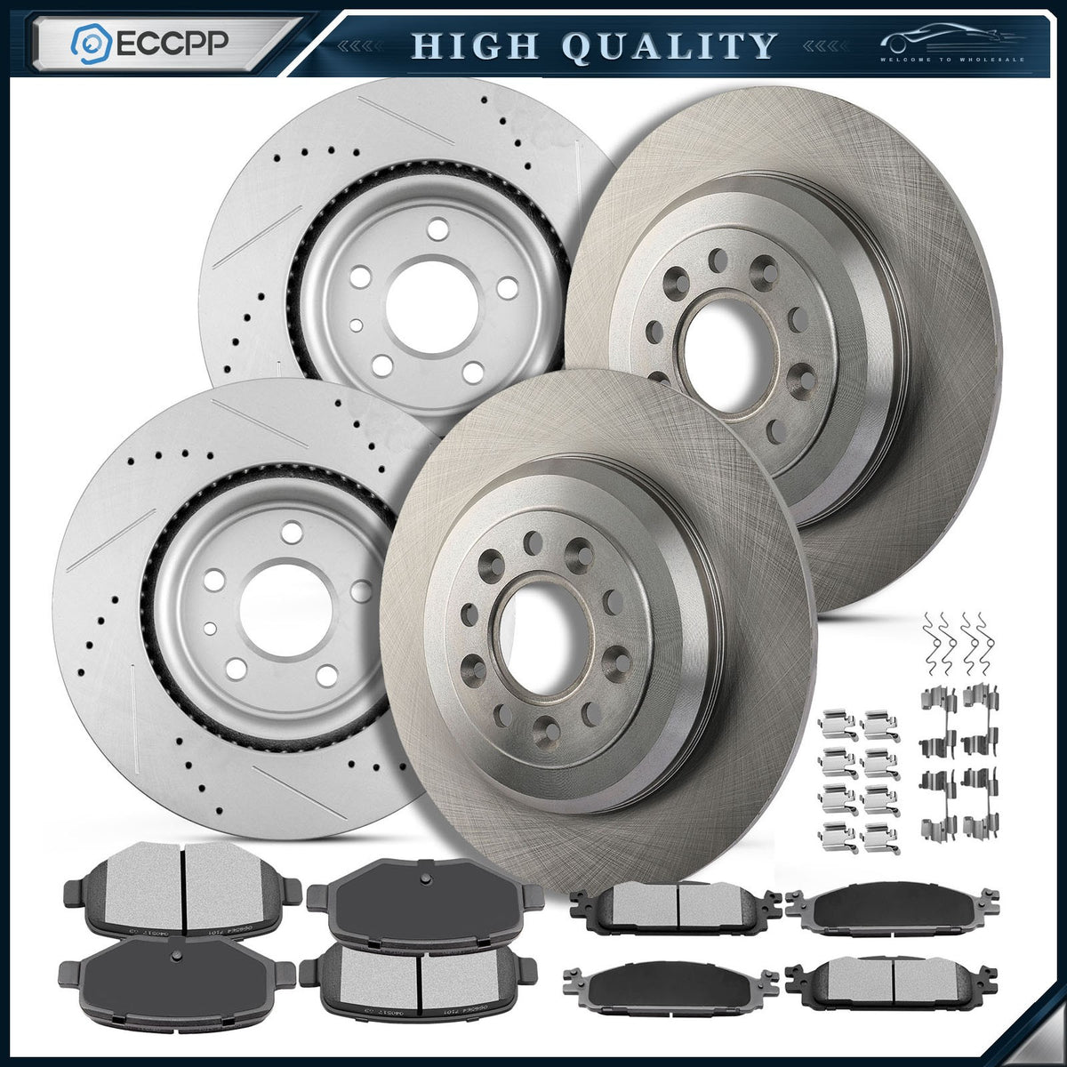 Front Rear Disc Rotors Ceramic Brake Pads for Lincoln MKS MKT Ford Flex Taurus
