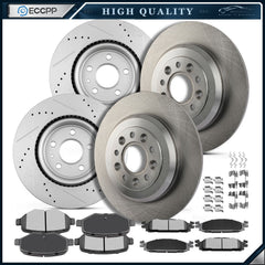 Front Rear Disc Rotors Ceramic Brake Pads for Lincoln MKS MKT Ford Flex Taurus
