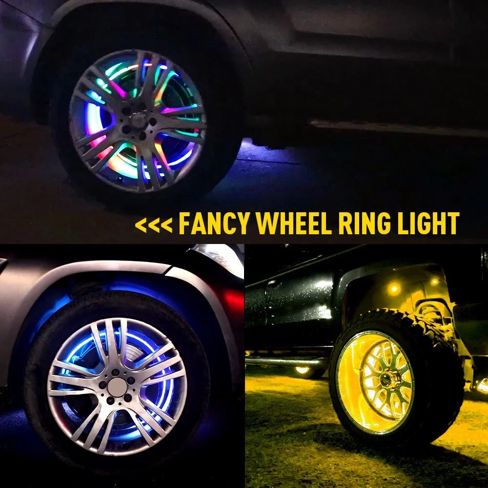 15.5″ 3 Row IP68 LED Wheel Ring Rim Lights RGB Color Turn Signal Bluetooth APP A 6B93BC-57