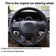 Black &Hole Leather Steering Wheel Red Stitch Wrap Cover For Ford Ranger 16-21