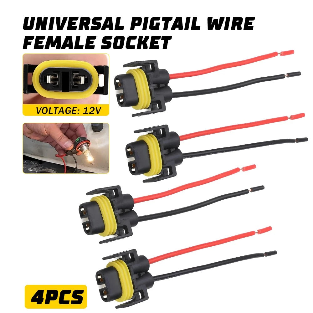 4X H11 H8 Female Connector Socket Wiring Harness Pigtail Adapters Replacement EA 6B93BC-57