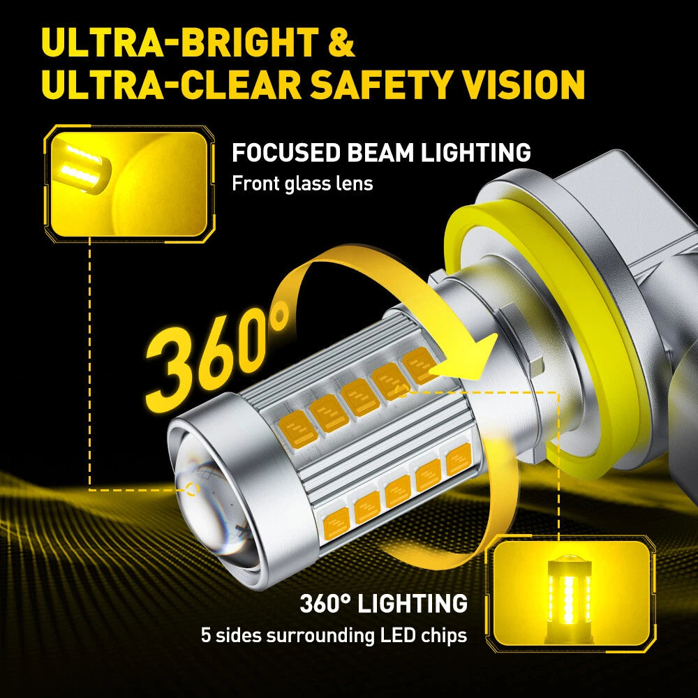 AUXITO Lamp H11 H8 H9 Amber Yellow LED Fog Light DRL Bulbs Super Bright 5000LM A AUXITO