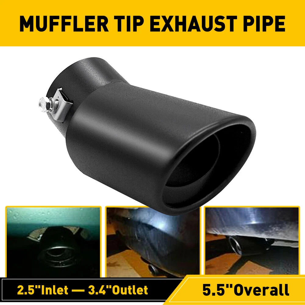 Single/Dual Exhaust Pipe Tip Rear Tail Throat Muffler Steel Stainless Bend Black 6B93BC-57
