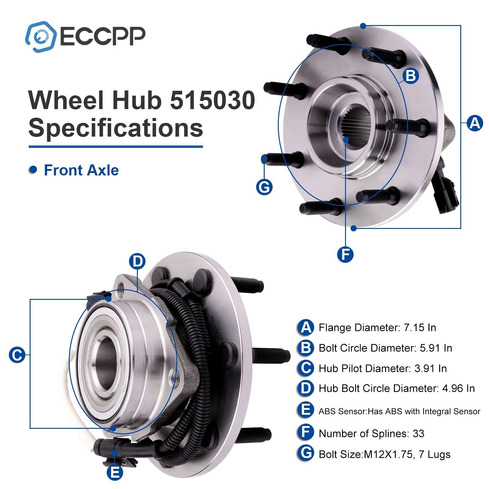 2Pcs Front Wheel Hub Bearings For Ford F-150 Harley-Davidson 4WD 7 Lug 2000-2003 6B93BC-57