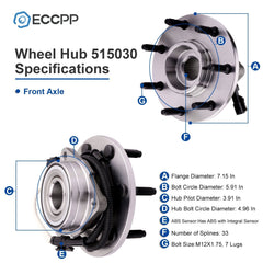 2Pcs Front Wheel Hub Bearings For Ford F-150 Harley-Davidson 4WD 7 Lug 2000-2003 6B93BC-57