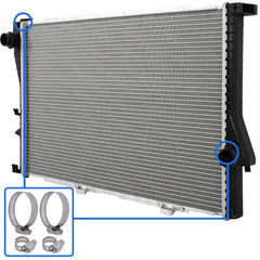 Radiator For 01-05 BMW 525i 99-00 BMW 528i with Universal Oil Hose Clamps Kit