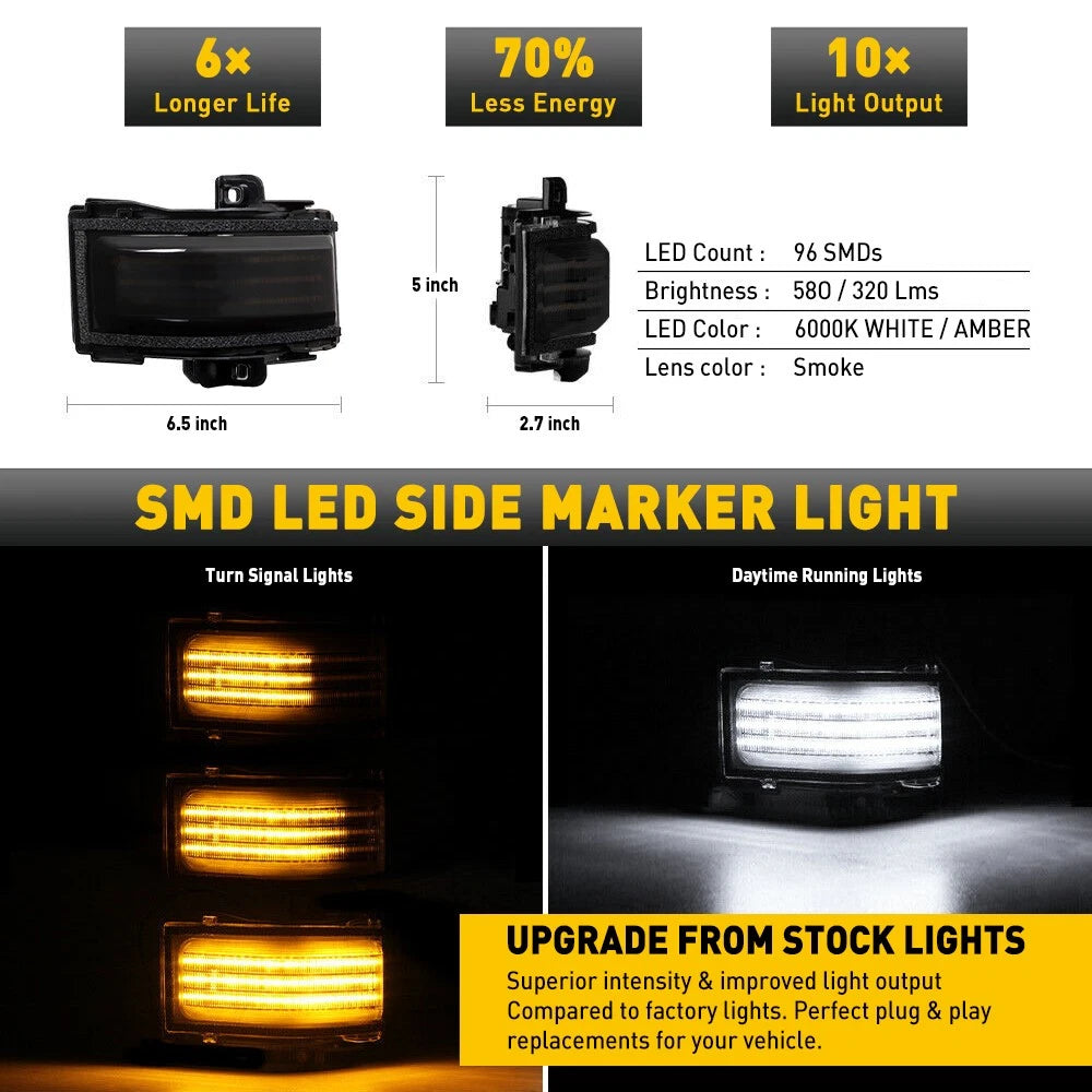 Smoked Switchback Mirror LED Towing Mirror Light Pair 17-22 For Ford Super Duty 6B93BC-57