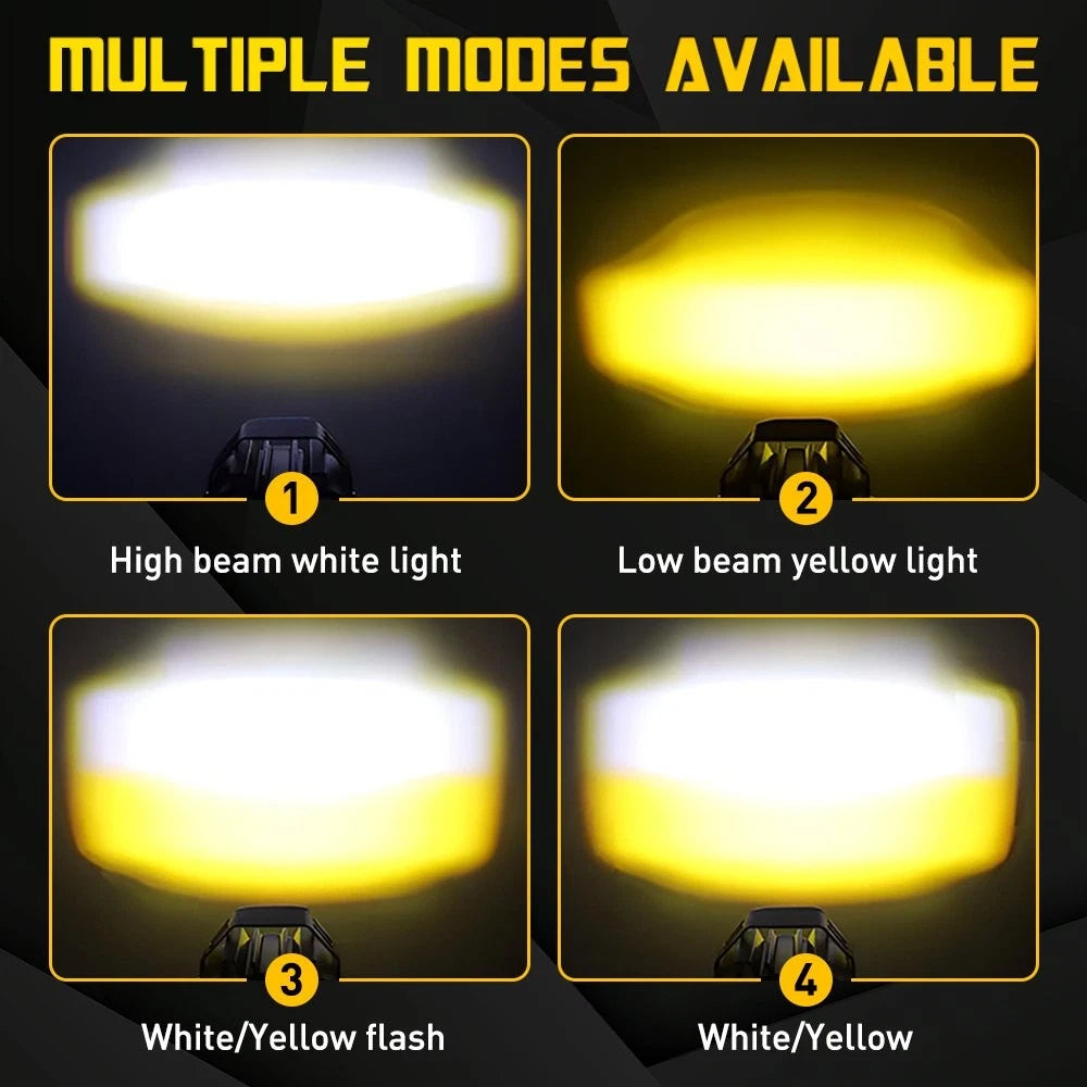 2Pcs Bi-colors Motorcycle LED Spotlight Headlight Driving Auxiliary Fog Lamps EA 6B93BC-57