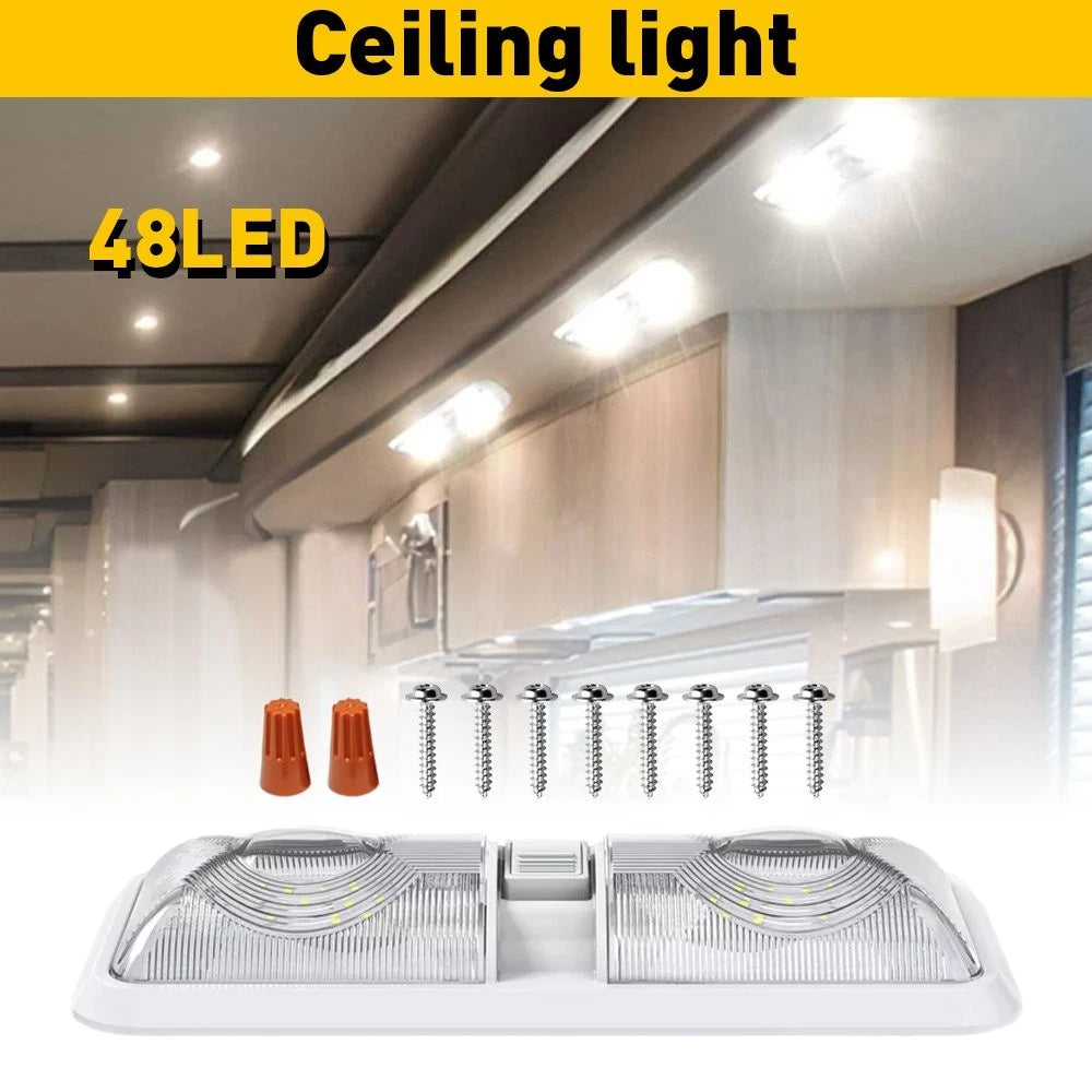 Universal LED Car Vehicle Interior DOUBLE Dome Light Roof Ceiling Lamp White 12V 6B93BC-57
