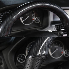 5D Carbon Fiber& Leather Steering Wheel Hand-stitch on Wrap Cover For BMW F30