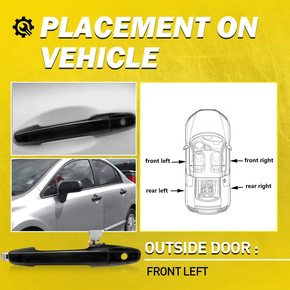 Handle Front Left Door Fits 2006-2011 Honda Civic 72180SNAA11ZF Black Exterior A 6B93BC-57
