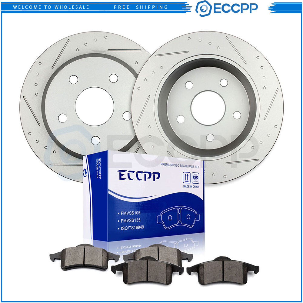 Rear Drilled Slotted Brake Rotors Black & Pads for Jeep Grand Cherokee 4.0L V8 6B93BC-57